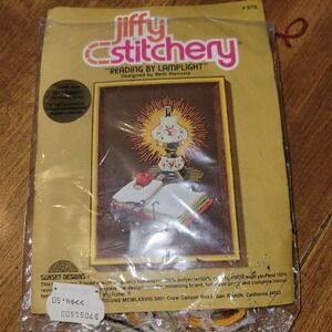 Vintage Jiffy Stitchery Reading by Lamplight Needlepoint Kit Sunset Designs 1978